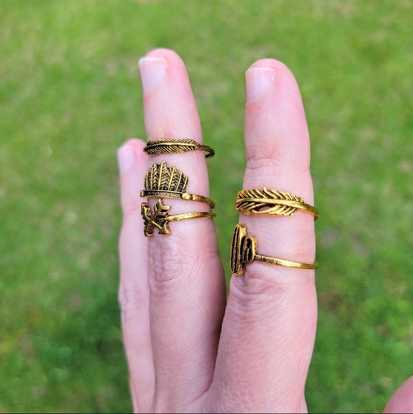 Southwest Boho Golden Bronze 5 Ring Set Size 6.5 - Picture 4 of 8